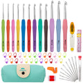 MECHEER Crochet Hooks 12 Sizes Set, 51 Pack Yarn Crochet Kit for Beginners | Knitting Needles with Ergonomic Handles for Arthritic Hands, Crochet Needle Kit with Blue Case for Crocheters
