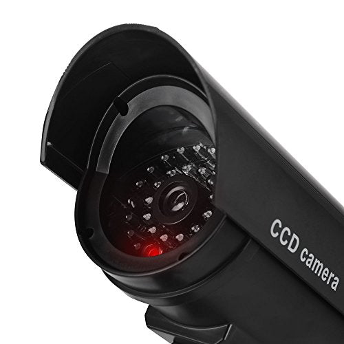 F FINDERS&CO Outdoor Fake Security Camera, Dummy CCTV Surveillance System with Realistic Red Flashing Lights and Warning Sticker (4, Black)