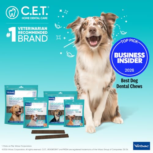 C.E.T. Veggiedent Fr3sh Plaque and Tartar Control Chews for Dogs, Medium | Vet recommended dental chews, plant-based formula, supports canine digestive health, VOHC approved for plaque & tartar