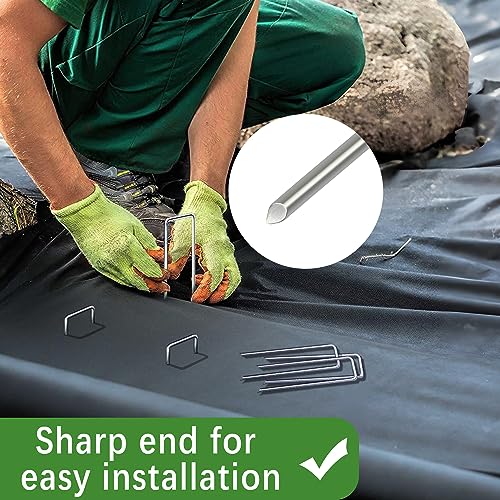 HOUYA 50 Pack Landscape Staples 4 Inch 12 Gauge Garden Stakes | Galvanized Garden Staples Pins Anti-Rust Ground Stakes for Weed Barrier, Irrigation Tubing, Yard Lawn, Landscape Fabric