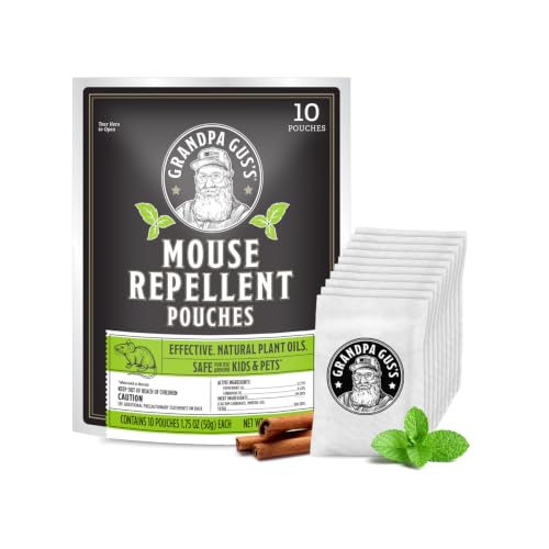 Grandpa Gus's Mouse Repellent Pouches, Peppermint & Cinnamon, Pack of 10 | Plant-Based, Natural Rodent Repellent and Nesting Prevention for Homes/Cabin/Garages/Storage/Vehicles, Kid & Pet Safe