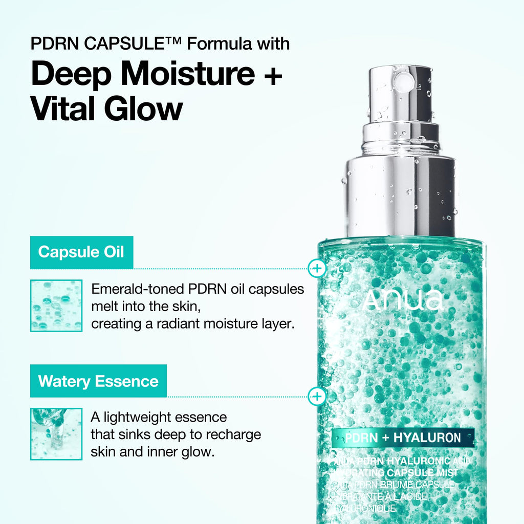 Anua PDRN Collagen Glow Facial Serum Spray, 3.38 fl oz | Hydrating Face Mist, Hyaluronic Acid, dewy finish, All Skin Types, Instant Plumping, Firming Care, Korean Skincare