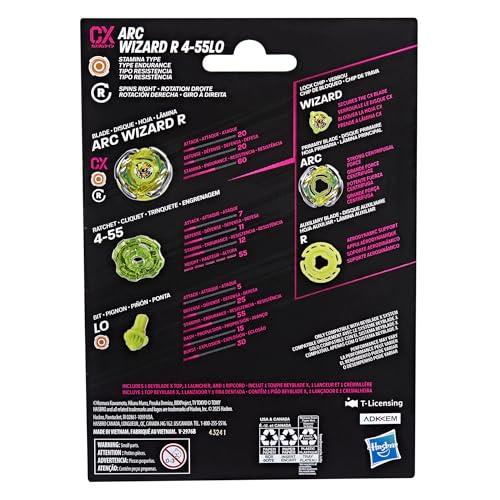 Bey Blade X Arc Wizard R 4-55LO CX Starter Pack Set, Stamina Type Top and Launcher; Authentic Takara Tomy Battle Tops Games, Toys for Boys and Girls 8+