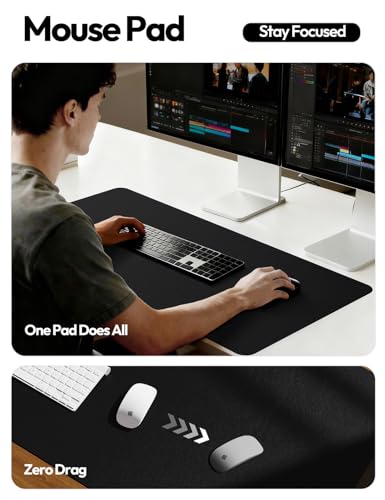 YSAGi Leather Desk Protector, Office Mat, Large Mouse Mat, Non-Slip PU Leather Blotter, Laptop Desk Mat, Waterproof Writing Pad for Office and Home (Black, 31.5" x 15.8")