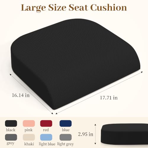 TranquilRelax 3-Inch Memory Foam Seat Cushion for Office Chair, Large | Black Chair Pad with Medium-Firm Support, Washable Mesh Cover & Non-Slip Base for Office Chairs, Car Seats & Short Drivers