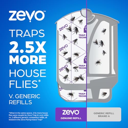 Zevo Flying Insect Trap Refill Cartridges for Fruit Flies & Gnats, 4 Count | Fits Zevo MAX & Zevo Flying Insect Trap, Catches House Flies, Gnats & Fruit Flies 24/7, No Added Fragrance or Dyes