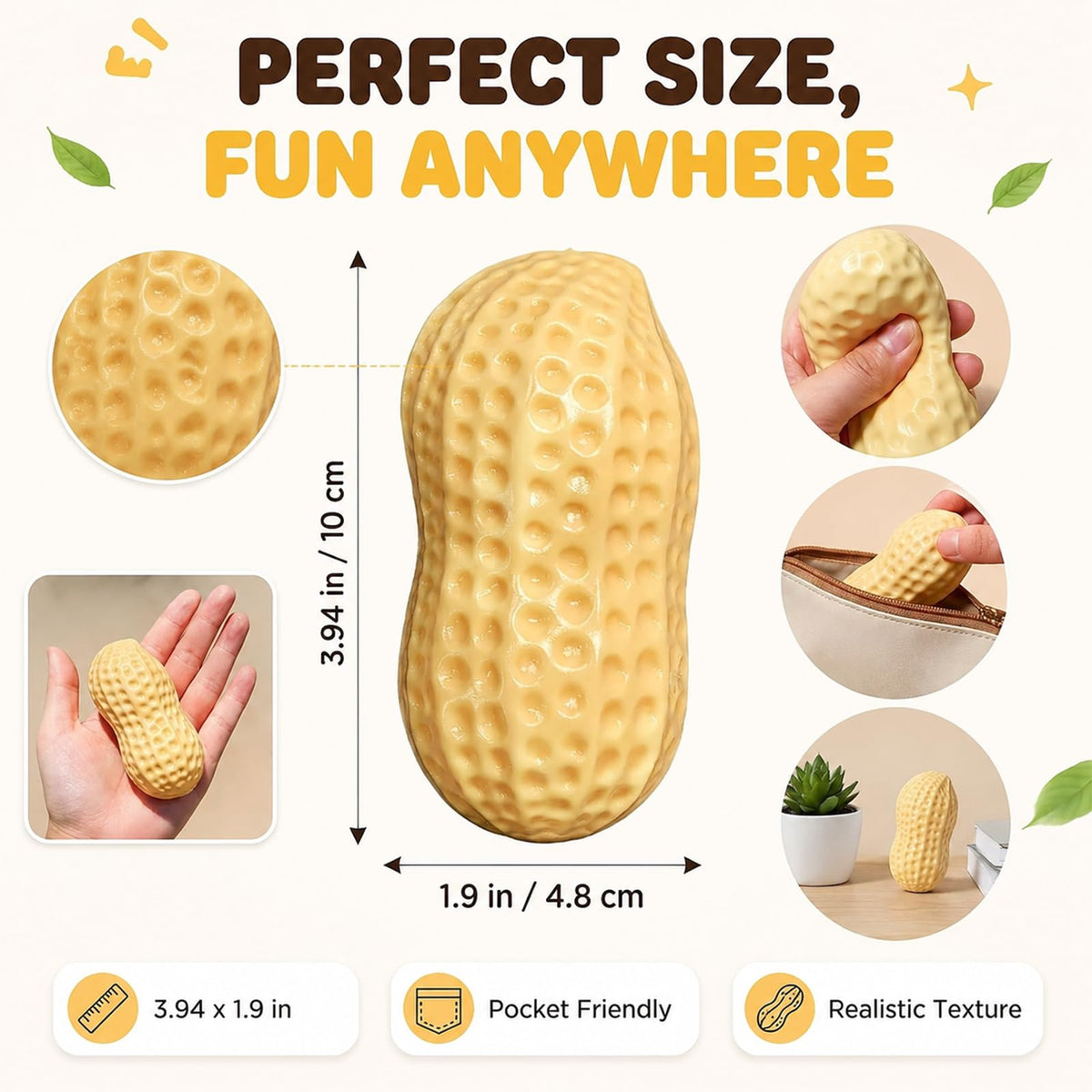 Crunchy Peanut Squishy Toys, Squeeze Fidget Toys for Stress Anxiety Relief | Peanut Squishy Crunchy Realistic Food Shaped Stress Balls, Soft Slow Rising Squishy Party Favors Birthday Gifts Adults Kids