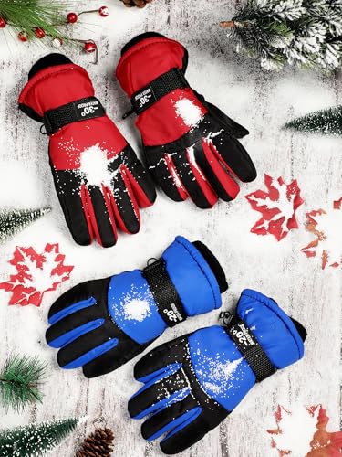 SATINIOR 2 Pair Kids Waterproof Winter Gloves | Waterproof Winter Snow Gloves for Boys Girls, for Winter Outdoor Ski Snowboarding Cold Weather, Warm Cotton Plush Lining