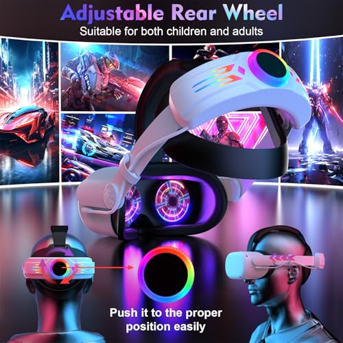 RGB Head Strap with 12000mAh Battery for Oculus Quest 2, Battery Pack for Extended 8 Hrs of Playtime, Fast Charging VR Power, Adjustable Elite Strap Enhanced Support and Balance for Meta Quest 2