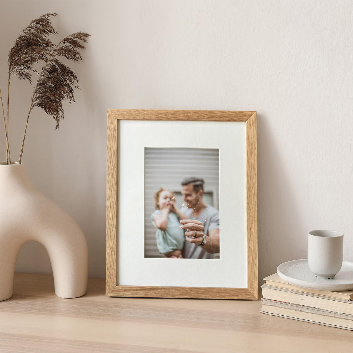 wallwisy 8x10 Picture Frame, Solid Oak Wood 8x10 Frames with Mat to 5x7 | Natural Oak 10x8 Photo Frames, Wall and Tabletop Display, Horizontal or Vertical Display, Natural finish, Set of 1