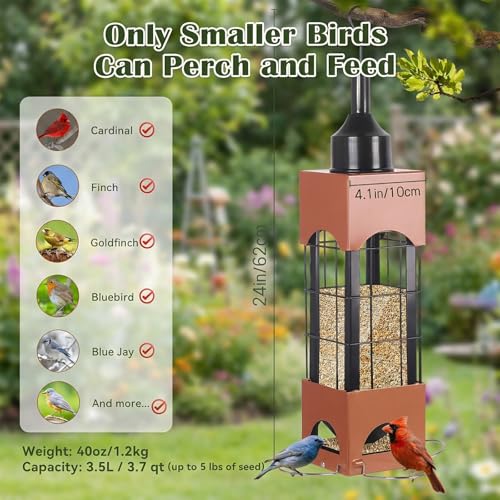 Squirrel Proof Bird Feeders for Outdoors Hanging, 5LB Large Capacity Metal Wild Bird Feeders, Heavy Duty Chew Proof Tube Feeder for Cardinal Finch Chickadee, Garden Yard Outside Decoration