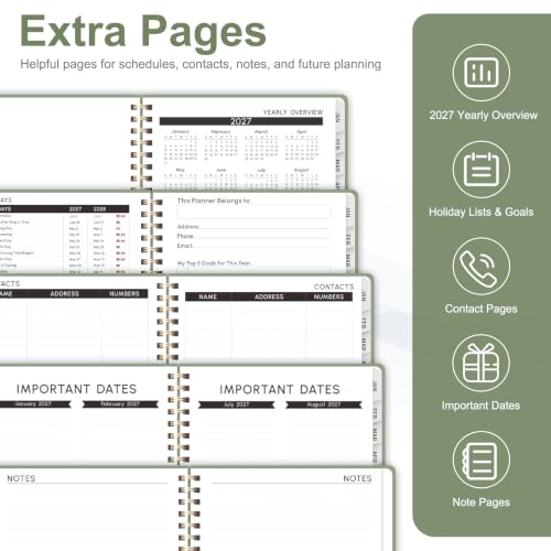 2027 Planner, Weekly and Monthly Calendar Planner Book, 12 Month Agenda, A5 | January 2027 - December 2027, Hardcover, Spiral Bound, Inner Pocket, Home School and Office Supplies, Yearly Planning