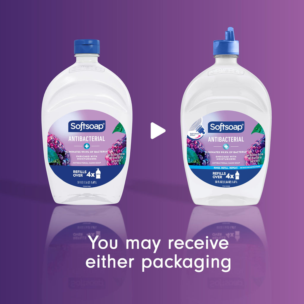 Softsoap Antibacterial Hand Soap Refill, White Tea & Berry Scent, 50 fl oz | Liquid, Paraben-Free, Phthalate-Free, Washes Away Germs, for Bathroom & Kitchen, Daily Handwashing, Gentle on Hands