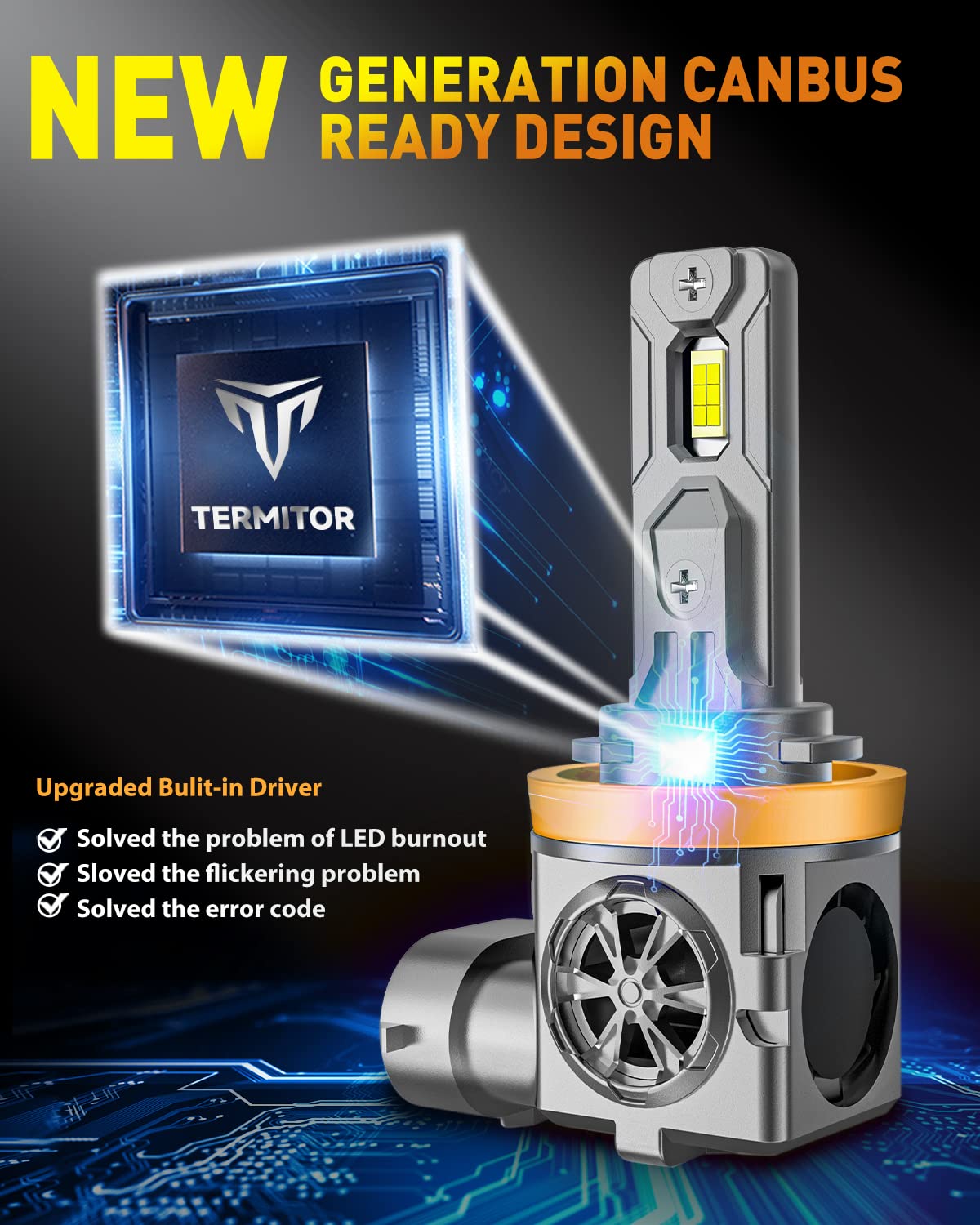 Termitor 2026 New-Gen H11/H9/H8 Light Bulbs, 80,000LM Super Brightness,90K+ Hrs Lifespan,True 1:1 Mini Size Replacement, Plug & Play, Pack of 2