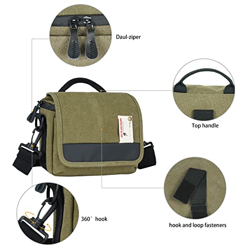 Besnfoto Camera Bag Small Crossbody Camera Shoulder Purse Compact Case | Retro Vintage Canvas Waterproof Sling Shockproof Photography Pouch Insert with Shoulder Strap for DSLR Mirrorless Women Men