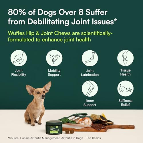 Wuffes Advanced Hip & Joint Chews for Small & Medium Breed Dogs, Vet Recommended, Glucosamine, Chondroitin, MSM, Green-Lipped Mussel & Hyaluronic Acid Supplement, Supports Mobility, 60 Pork Chews