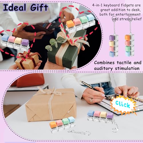2 PCS Keyboard Fidget Toy, Keyboard Fidget Keychain 4-in-1 Keyboard Decompression Button Finger Clicker Toys (Purple Blue Pink Orange, General)