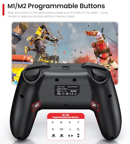 Wireless Switch Controller for Nintendo Switch/Switch 2/Lite/OLED Controller, Switch Controller with a Mouse Touch Feeling on Back Buttons, Extra Switch Pro Controller with Wake-up,Programmable, Turbo Function