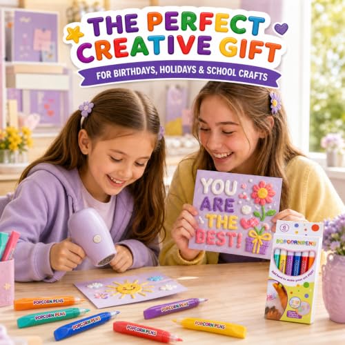 Sklight Popcorn Pens Puffy, 12PCS 3D Bubble Popcorn Drawing Pens | Heat-Activated Magic Puff Pens, Raised Texture for 3D Art, DIY Crafts, Card Making & Scrapbooking