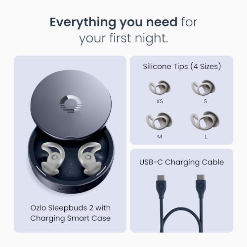 Ozlo Sleepbuds® 2 - Sleep Earbuds, Snoring & Noise Masking Headphones | All-Night Side-Sleeper Comfort, Ultra Small Fit, 14-hr Battery, 50+ Sleep Sounds, In-Ear Alarm, Smart Case Sleep Insights