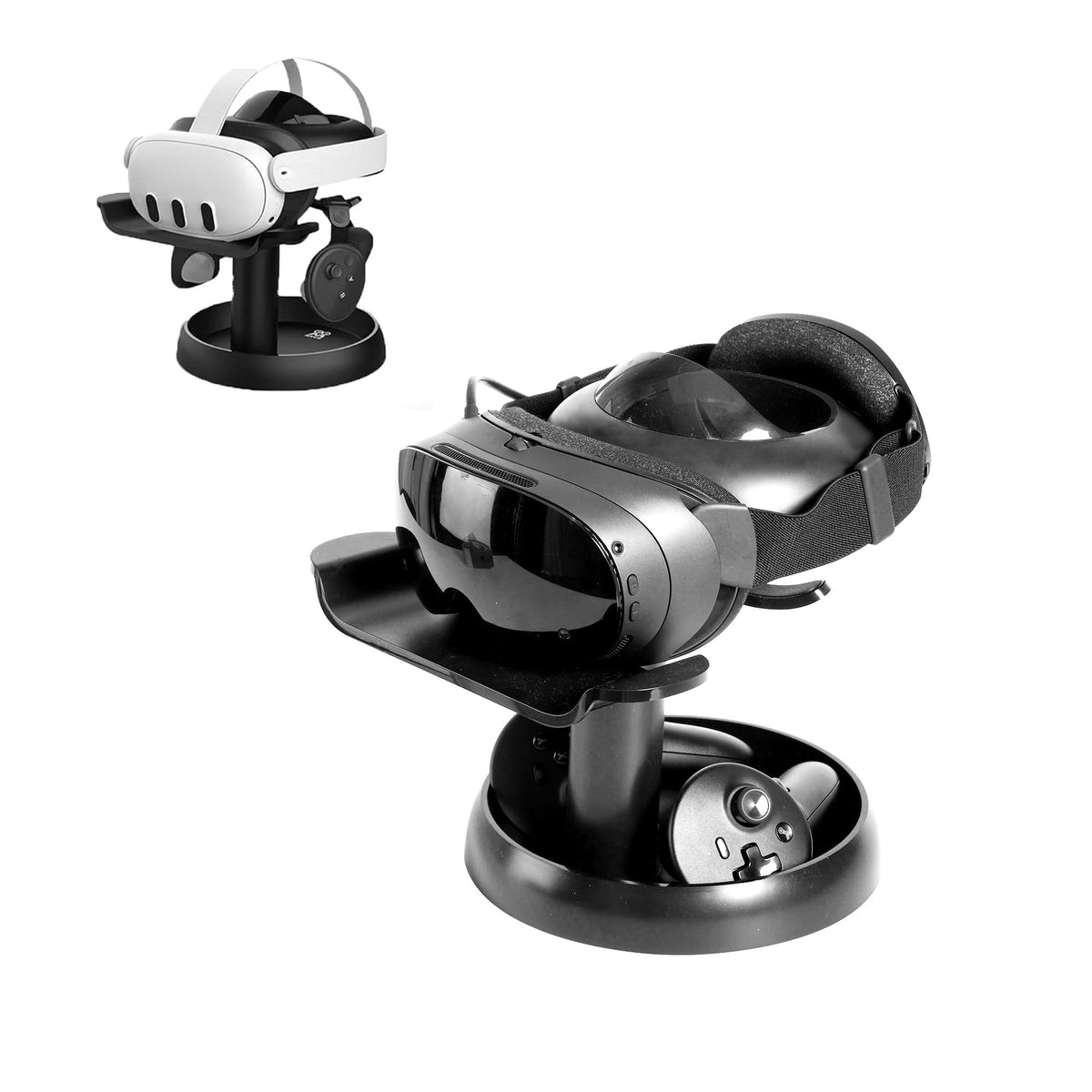 AMVR TYBP1 VR Headset Stand for Quest 3/3S/2, Steam Frame, Pico 4, PSVR 2 | Stable enlarged base,ABS build,lens scratch protection,holds headset & controllers,multi-accessory storage,quick instal