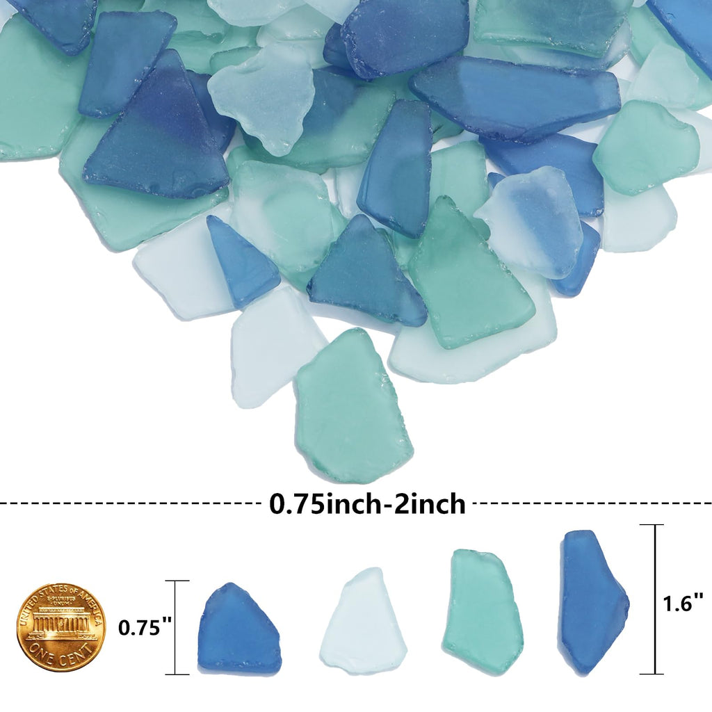 QYGL Sea Glass for Crafts - 14oz Blue Mixed Frosted Seaglass Pieces | Vase Filler and Aquarium Ornament, DIY Craft Supplies for Art, Beach Weddings, and Home Decor