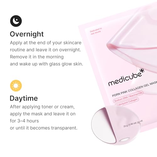 medicube Jelly Gel Mask with Salmon DNA PDRN Pink Collagen, Plump & Hydrate | Overnight Face Mask for Glass Glow Skin - Hydration, Firming, Moisturizing & Elasticity Care, Korean Skincare, 28g x 4ea