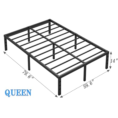 NEW JETO Metal Bed Frame,Queen Size Bed Frame with Storage Space,14 Inch | Heavy Duty Sturdy Mattress Foundation,Easy Assembly,No Box Spring Needed, Black