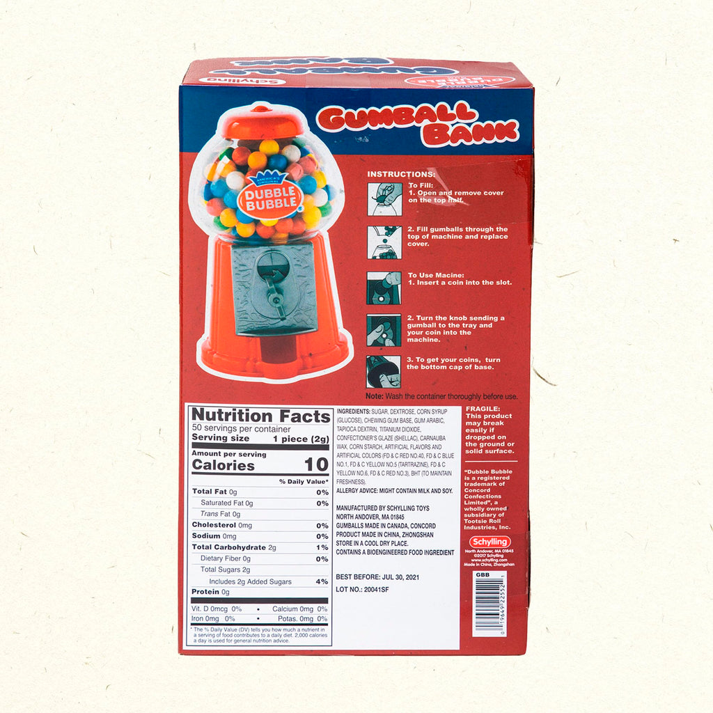 Schylling Brand Classic Retro Gumball Coin Bank - 8.5" Tall - Includes 45 Dubble Bubble Gumballs - Ages 3+