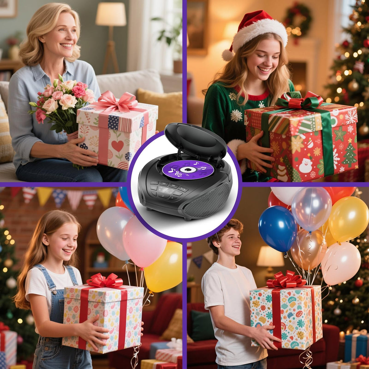 Gueray CD Player Portable Boombox Radio CD Players with Dual Speakers | Bulit-in FM Radio AUX Input Support Headphones Playlist Mode PROG Playback for Outdoor Indoor Audiobooks