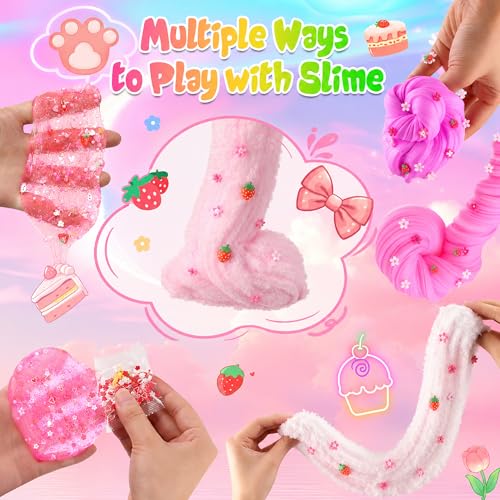 6-Pack Pink Slime Kit for Girls, Cloud Butter Squishy Birthday Gift Set | Party favor, goodie bag stuffer, Easter basket filler and sensory toy for kids ages 4-10