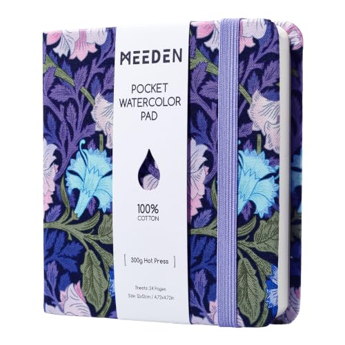 MEEDEN 100% Cotton Watercolor Journal: Hot-Pressed Travel Sketchbook | 24 Sheets Watercolor Paper - Portable 4.7"x4.7" Square Water Color Book for Adults Art Painting, Violet Iris