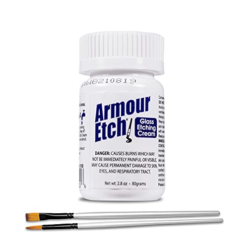 Armour Etch Glass Etching Cream 2.8oz Net Wt. Bundle with Moshify Brushes | Works with stencils to etch detailed designs on windows, mirrors and glassware for custom gifts and home décor projects