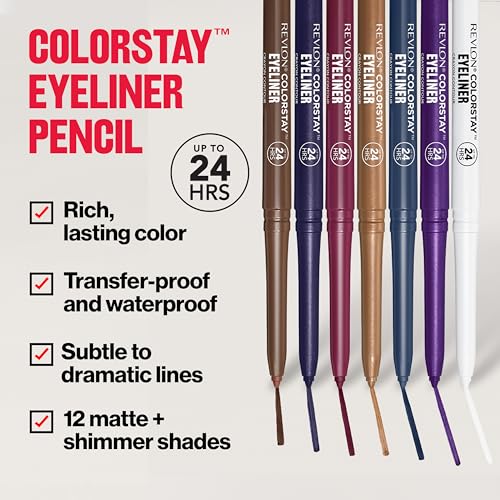 Revlon ColorStay Pencil Waterproof Eyeliner, 202 Black Brown, 0.01 oz | Waterproof pencil eyeliner with built-in sharpener. Smudge-proof, long-lasting, intense matte color.