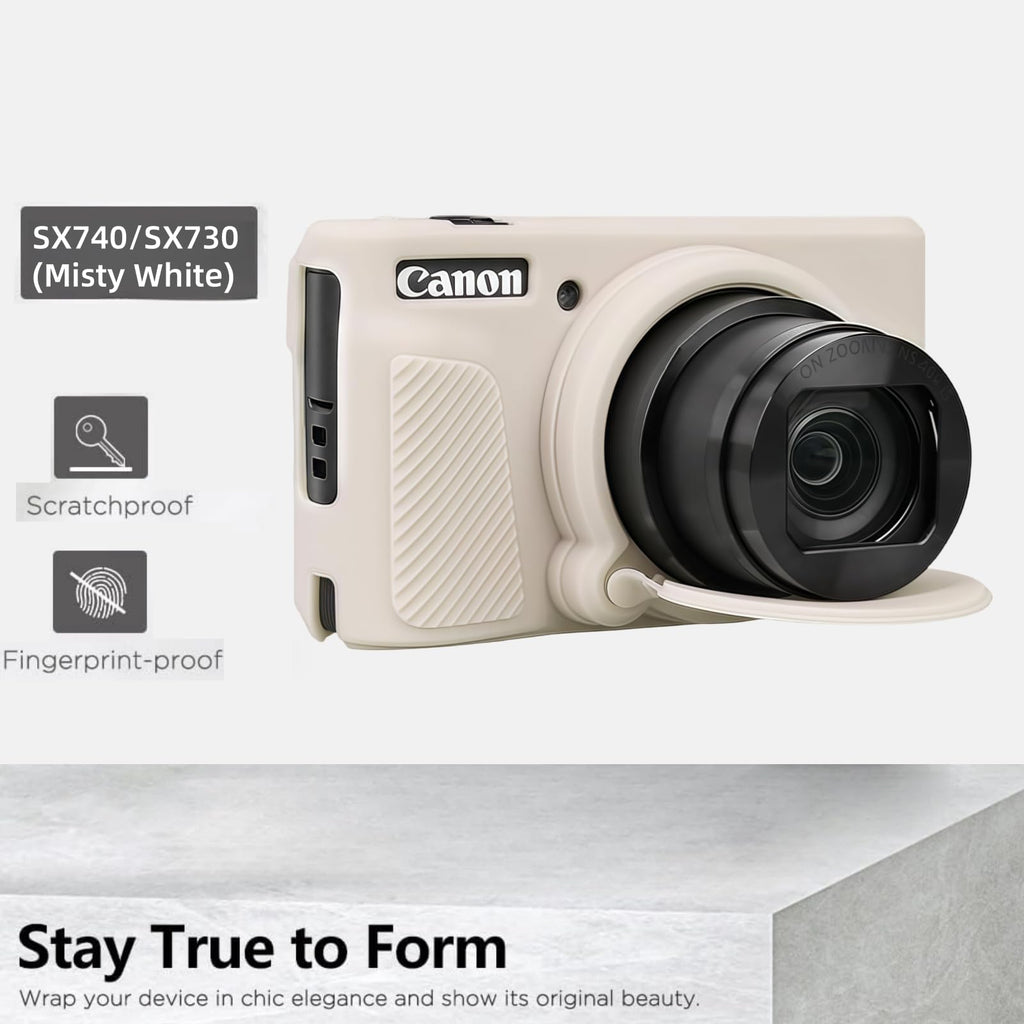 Camera Case for Canon PowerShot SX740/ SX730 Digital Camera, SX740 HS Case | Soft Silicone Protective Case Removable Lens Cover, Comes with 2 Screen Protectors and 1 Wrist Strap. (Mist White)