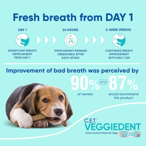 C.E.T. Veggiedent Fr3sh Plaque and Tartar Control Chews for Dogs, Medium | Vet recommended dental chews, plant-based formula, supports canine digestive health, VOHC approved for plaque & tartar