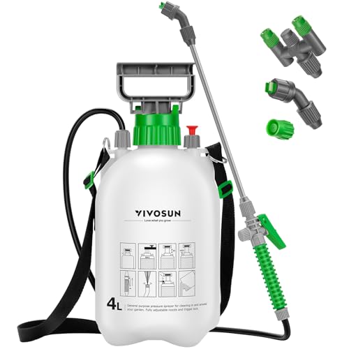 VIVOSUN 1 Gal/4L Pump Sprayer, Garden Water Sprayer | for Plants, Weeds & Lawn Care, with 3 Nozzles, 50'' Long Hose & Pressure Relief Valve