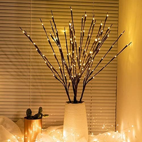 DK177 2 Pack Led Branch Light Battery Operated Lighted Branch Vase Filler Willow Tree Artificial Little Twig Power Brown 30 Inch 20 LED for Home Romantic Decoration, Warm White