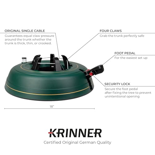 Krinner Tree Genie XL Tree Stand, Green - Fits 10 ft Trees | Original Single-Cable System, Foot Pedal Operation, Water Level Indicator, Ratchet Lock, No Assembly Required