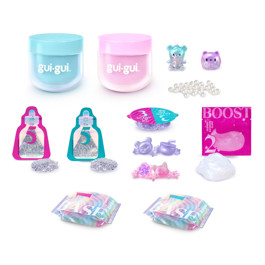 GUI GUI Slime Kit Shimmer Deluxe 2-Pack, Iridescent Slimes | Includes Shimmer & Crystal Pearl slimes, Pearl Bead Booster, Glow-Up sachets; slime kit for girls ages 6+
