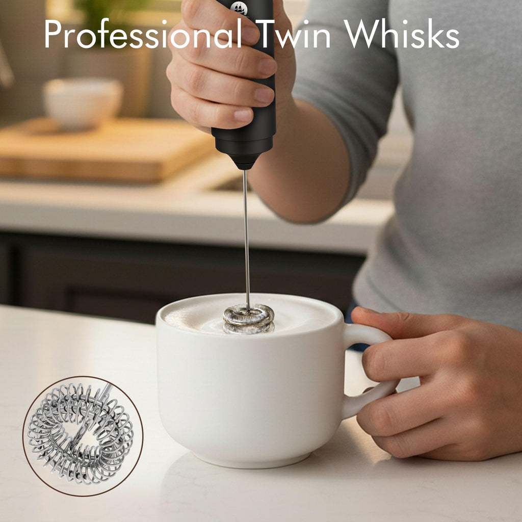 New England Stories Handheld Rechargeable Milk Frother Wand | Rich Foam in Seconds, 2-in-1 Dual Spring Whisk, Travel Cover included, Perfect Drink Mixer for Lattes & More