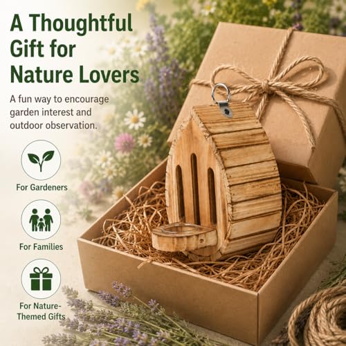 Wooden Butterfly House and Feeder for Outdoors, Natural Butterfly Habitat Nesting Box, Hanging Bug Hotel Garden Decoration for Butterflies, Bees, Moths