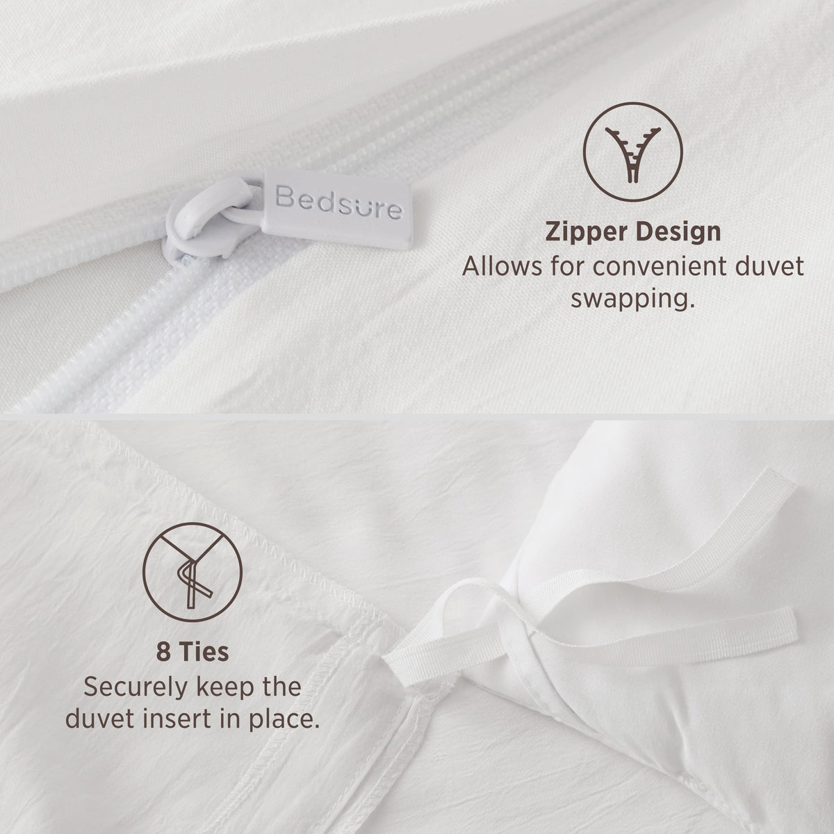 Bedsure Prewashed Duvet Cover Queen, Bedding Set with Zipper Closure, White | Ultra Soft, Relaxed Texture, Breathable Comfort, Hidden Zipper, 8 Corner Ties, Easy Care, OEKO-TEX Certified, Year-Round Use