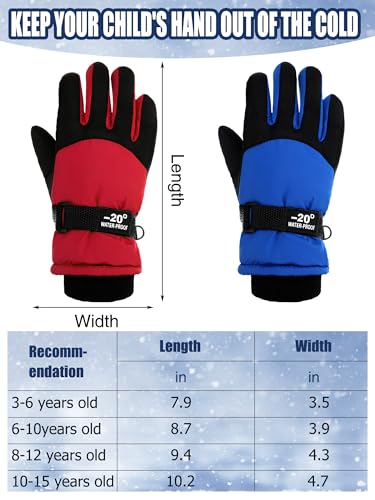 SATINIOR 2 Pair Kids Waterproof Winter Gloves | Waterproof Winter Snow Gloves for Boys Girls, for Winter Outdoor Ski Snowboarding Cold Weather, Warm Cotton Plush Lining