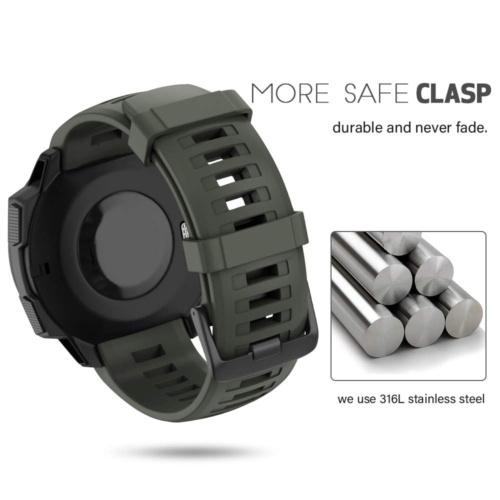 NotoCity for Garmin Instinct Band, Soft Silicone Replacement Watch Strap Compatible with Garmin Instinct 2/ Solar/Tactical(Army Green)