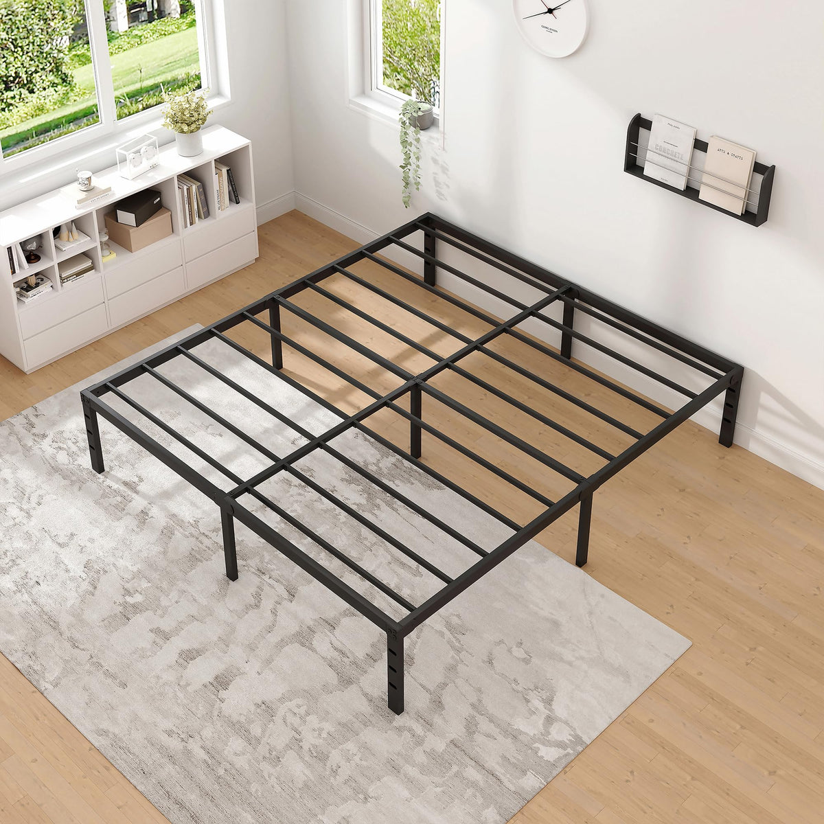NEW JETO Metal Bed Frame,Queen Size Bed Frame with Storage Space,14 Inch | Heavy Duty Sturdy Mattress Foundation,Easy Assembly,No Box Spring Needed, Black