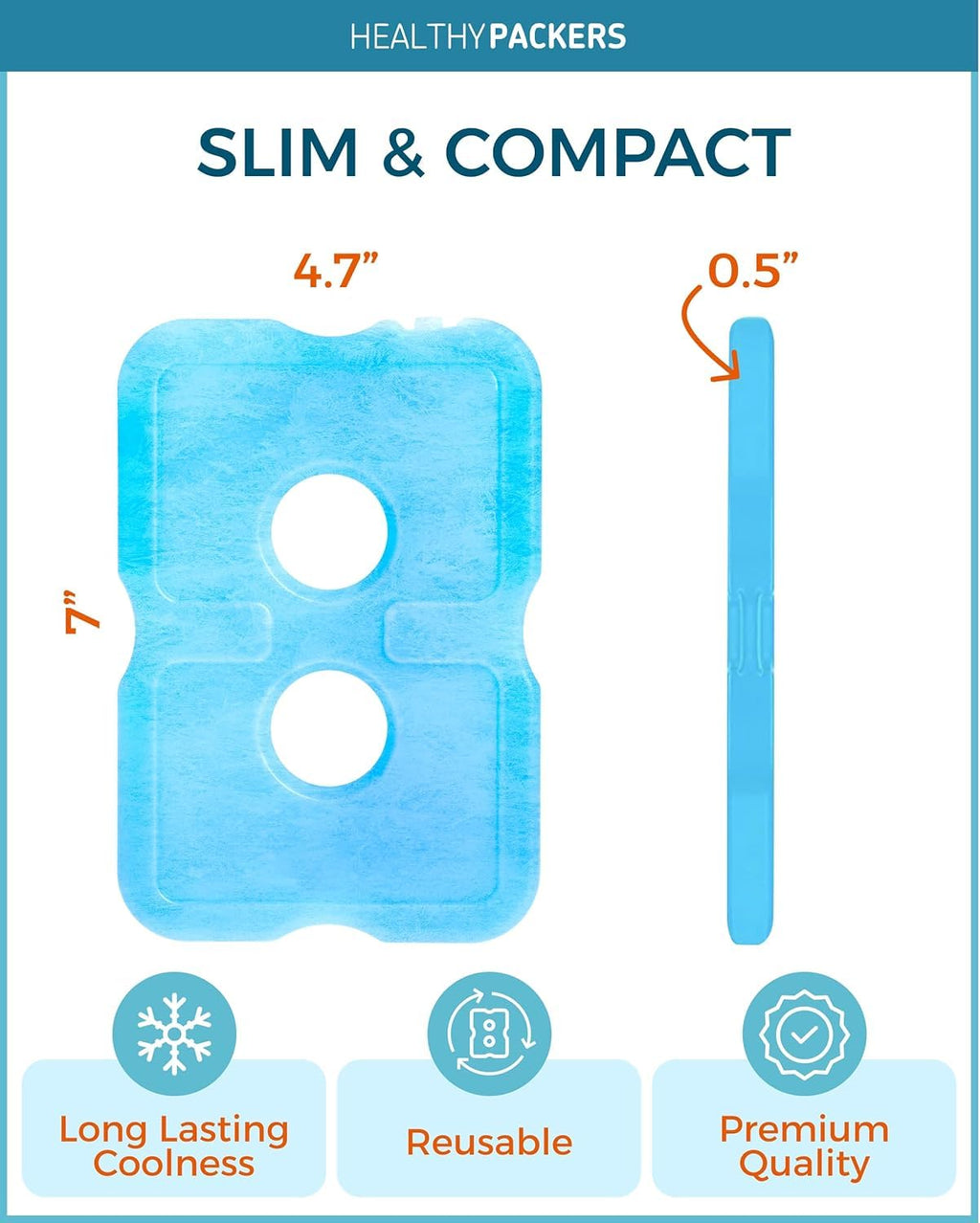 Healthy Packers Ice Packs for Lunch Boxes & Coolers - Freezer Packs - Original Cool Pack | Cooler Accessories for Beach, Camping & Fishing | Slim & Long-Lasting Reusable Ice Pack for Cooler