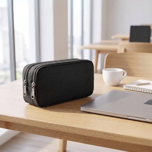 Della Gao Large Pencil Case, Big Capacity Pencil Pouch with 2 Compartments | Office Pencil Bag with Zipper, Big Pen Case for Adults (01-Black)
