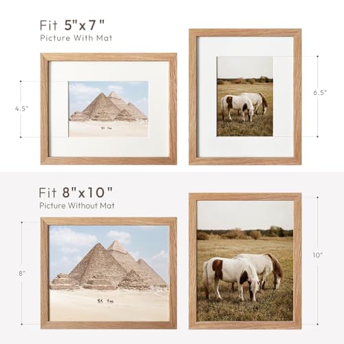 wallwisy 8x10 Picture Frame, Solid Oak Wood 8x10 Frames with Mat to 5x7 | Natural Oak 10x8 Photo Frames, Wall and Tabletop Display, Horizontal or Vertical Display, Natural finish, Set of 1