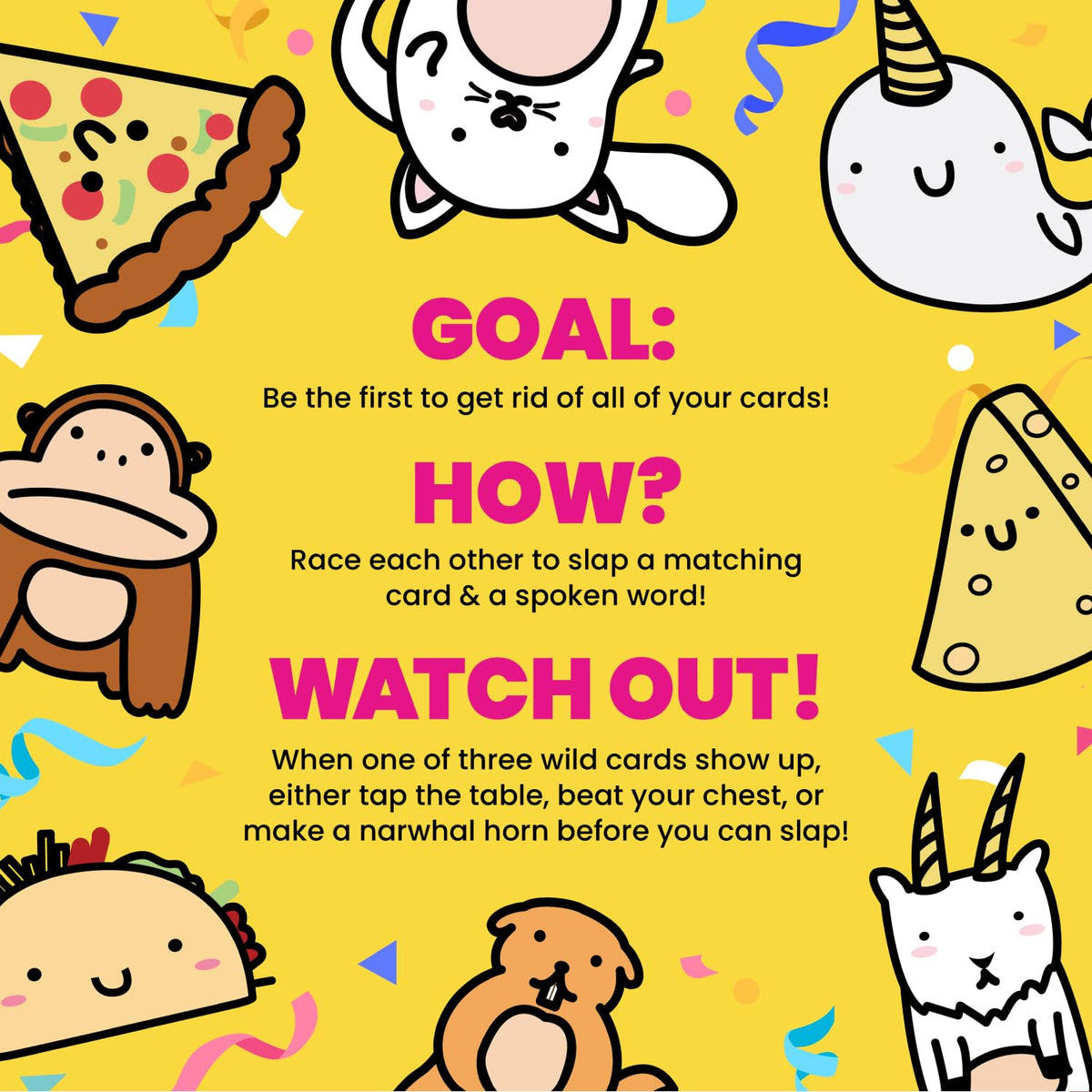 Taco Cat Goat Cheese Pizza Card Game by Taco Cat Games, Age 7+, 2-8 Players | 10 min rounds, Slap pile when word matches card, Action cards add twists, Builds reflexes, Fun for all ages
